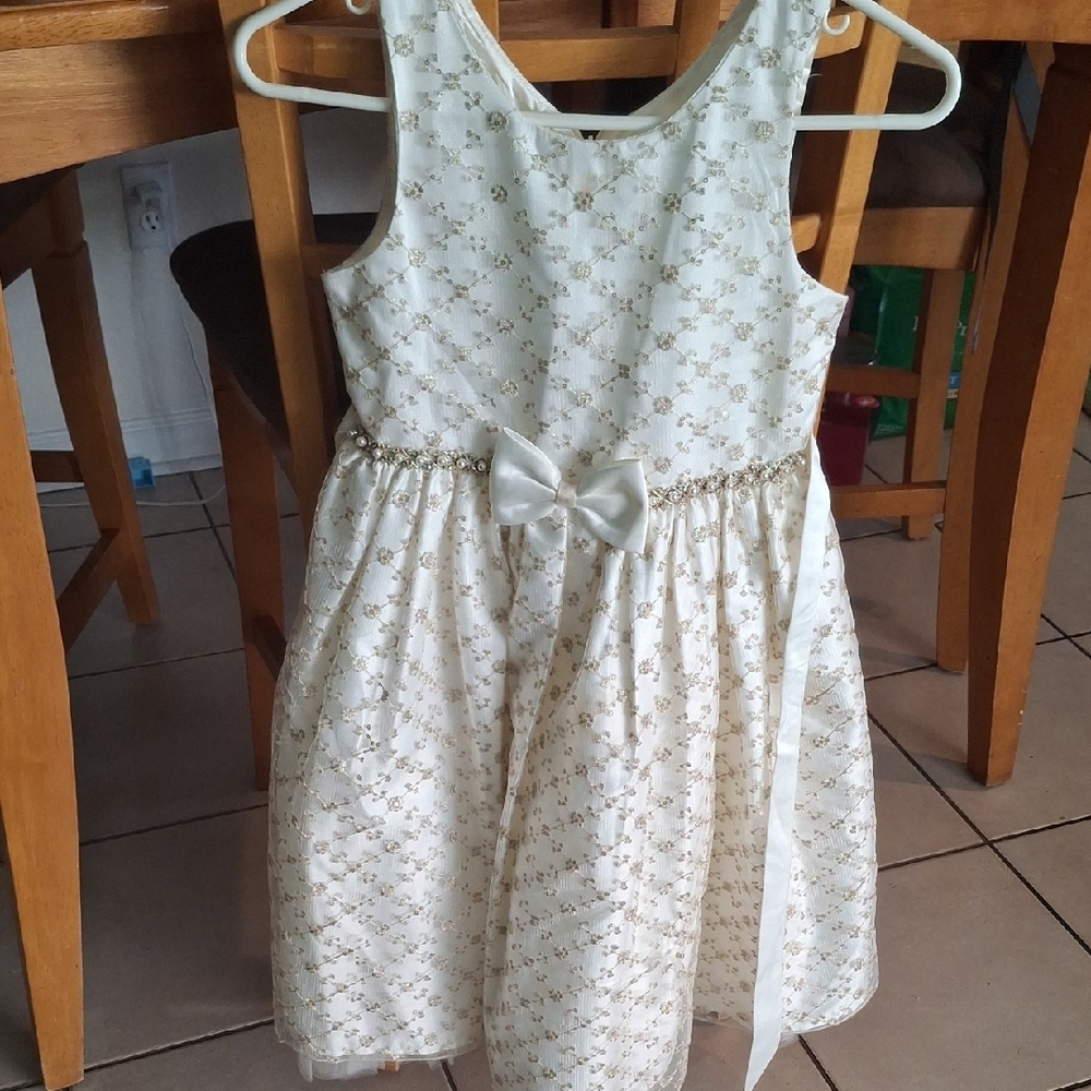 Elegant Cream and Gold Kids Dress